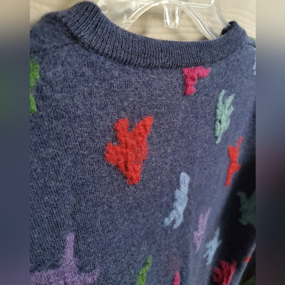 Bosco Fresh 100% Wool Multicolored Graphic Dino Pattern Navy Crewneck Sweater - Picture 14 of 14